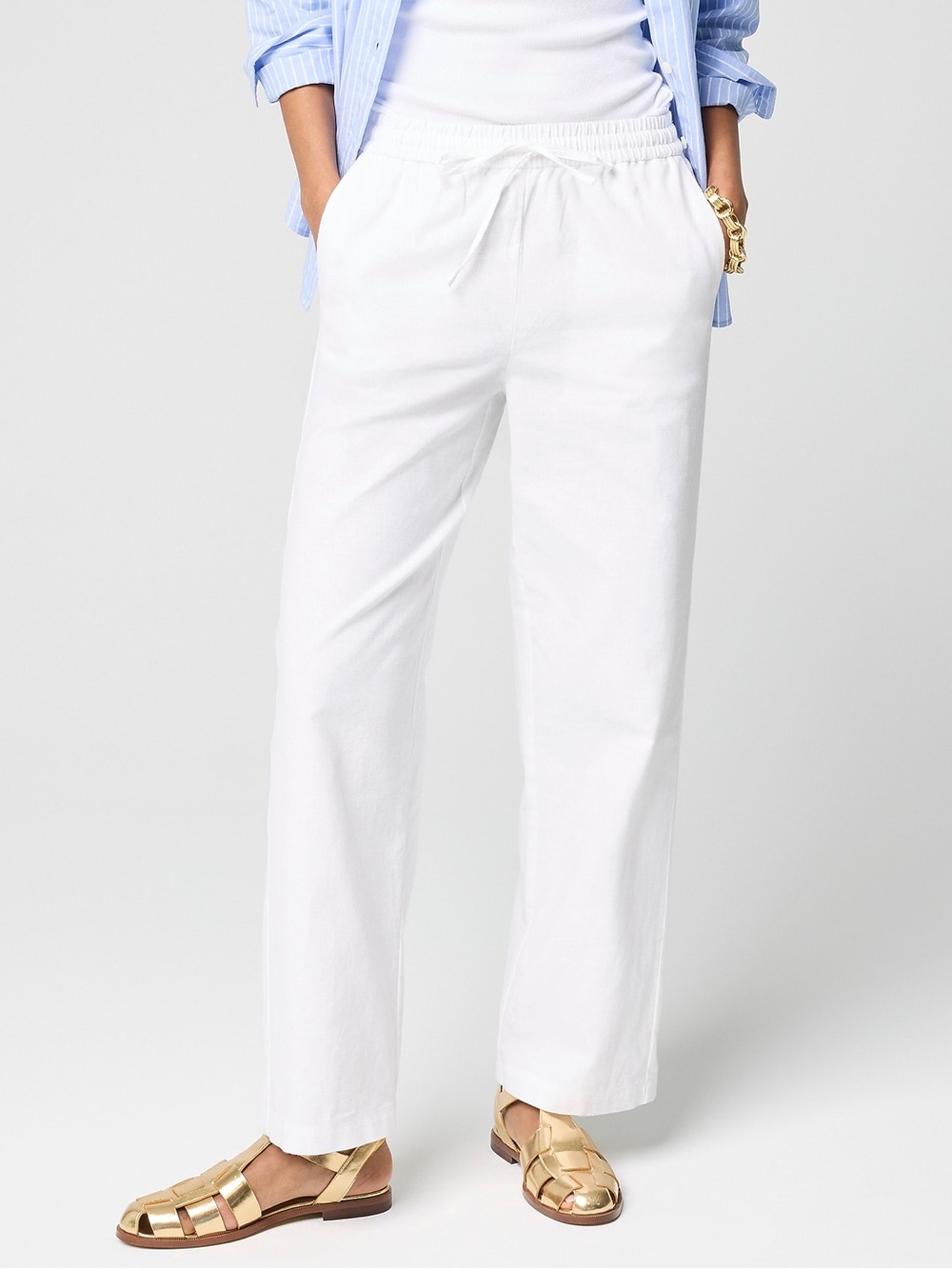 J. Crew Petite linen-blend slim wide-leg drawstring pant White Sz 10 Petite NWT